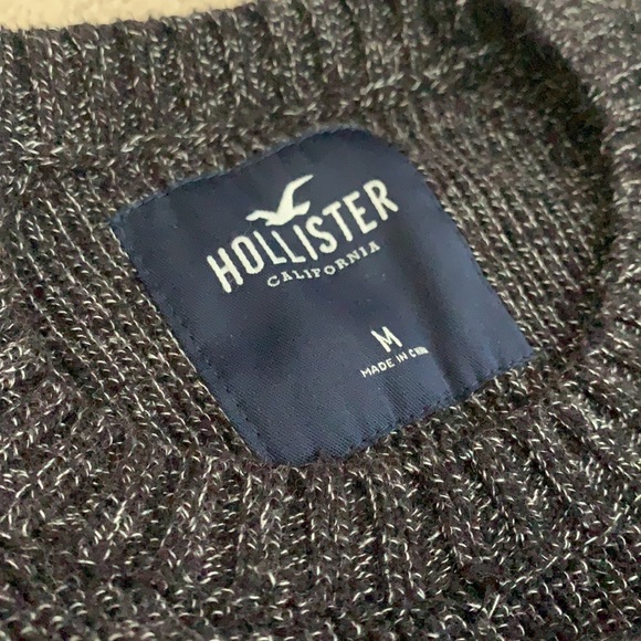 Hollister, Knitted Curved Bottomed Sweater, Heathered White/Black, MEDIUM - Picture 4 of 6